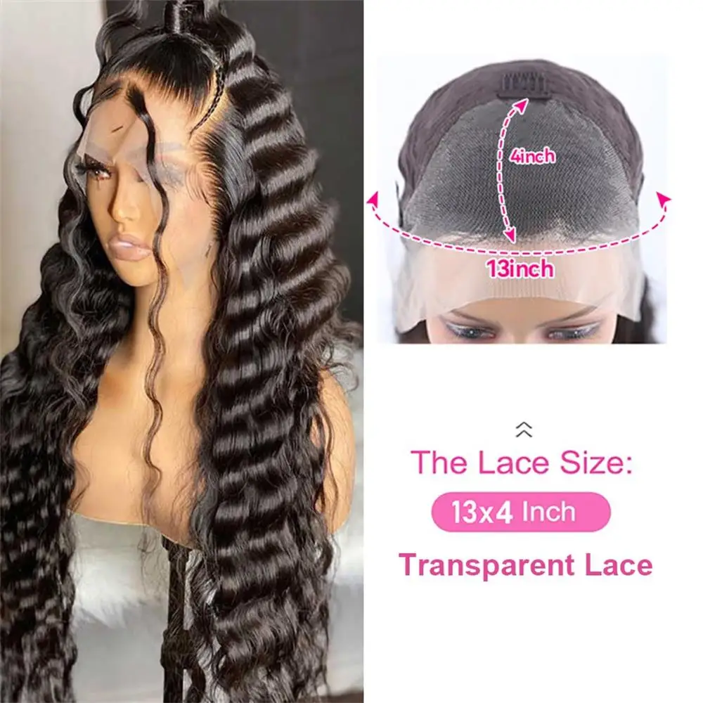 13x4 Water Wave Transparent Lace Front Wigs Brazilian Remy Pre Plucked Human Hair Wigs For Women Deep Wave Lace Closure Wig 210%