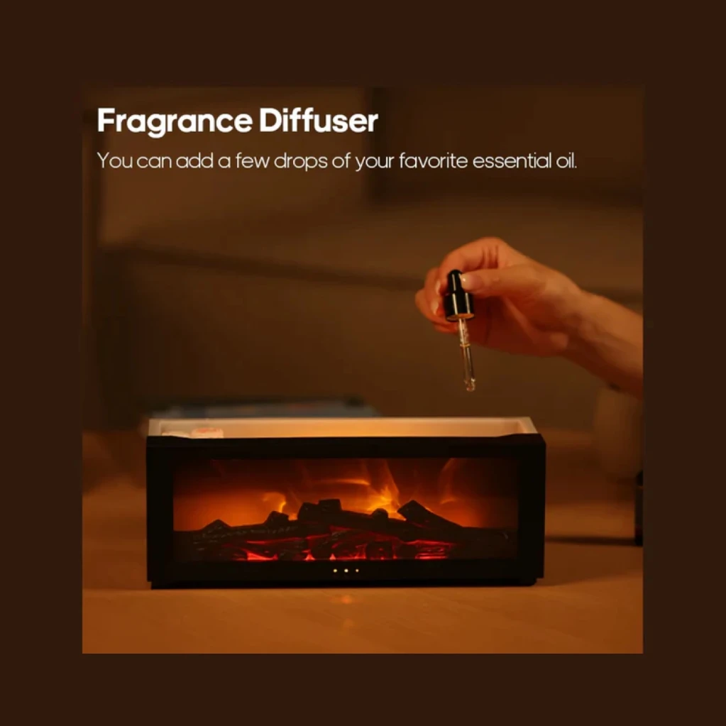 EmberDiffuser® Diffuser Fireplace Air Humidifier Waterless Auto-Off Aroma Essential Oil Diffuser with LED Light & Remote Control