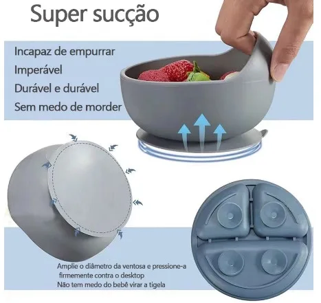 Conjunto Kit de Alimentação para Bebês de Silicone 8 Peças Prato Babador Copo Tigela Talheres Bebê Criança