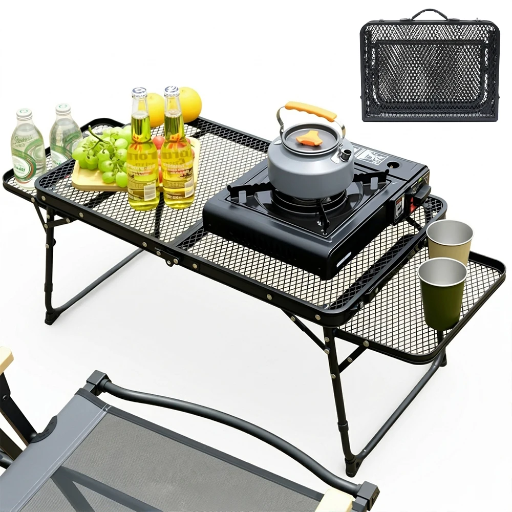 Mesa de camping plegable de malla metálica, mesa de picnic portátil para exteriores, ligera y duradera, para barbacoas, asados en la playa, accesorios de viaje y camping. Mesa plegable de malla, mesa auxiliar portátil ligera y pequeña, mesa de comedor, para pesca.