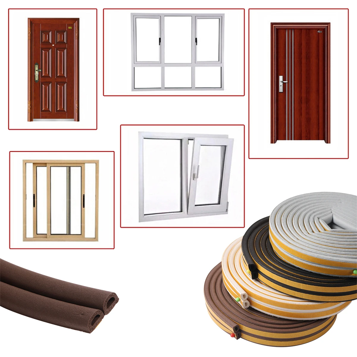 D-Type Self-Adhesive Seal Strip 5m EPDM Rubber Foam Sponge Color Wooden Door Sound Insulation Windproof Anti-Collision Strip 1Pc