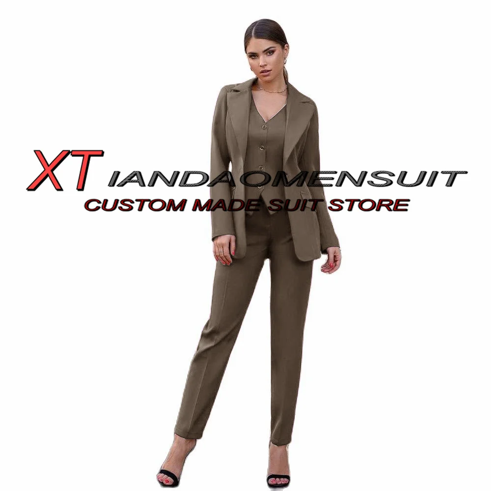 Burgundy Women\'s Suit Business Casual Jacket Pants Vest Three-piece Point Lapel Office Lady Workwear