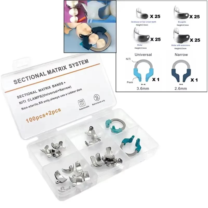 

Sectional Contoured Metal Matrices Kit NiTi Clamping Rings Dentist Restoration Matrix Bands System