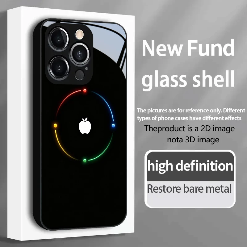 Coque de protection en verre trempé de luxe PROTECT avec motif pomme coloré pour iPhone 17/16e/16/15/14/13/12/Max/11/Pro/Plus