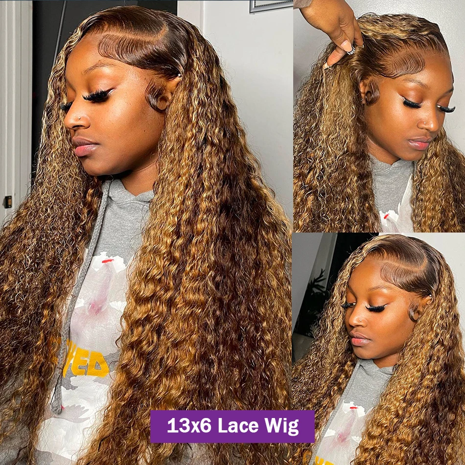 Pampering 30 32 Inch Highlight Ombre Lace Frontal Wig Curly Human Hair Wigs 4/27 Colored 13x4 13X6 Deep Curly Lace Closure Wigs