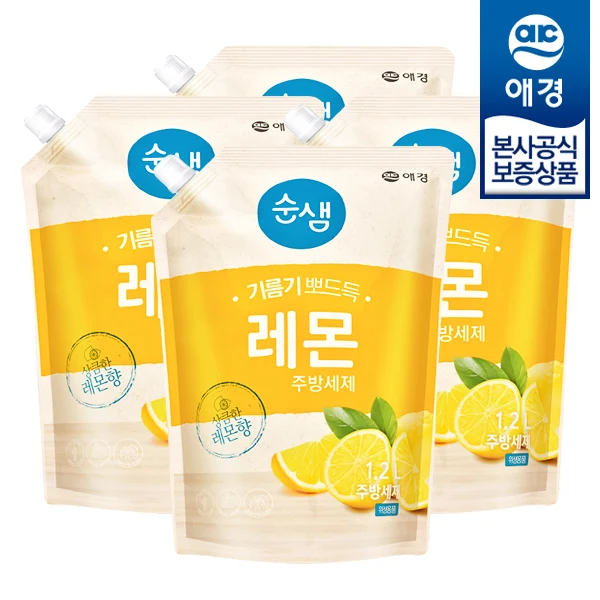 [Aekyung] Sunsam Fresi Kitchen Refillers Lemon Refillable 1.2L x 4 pieces