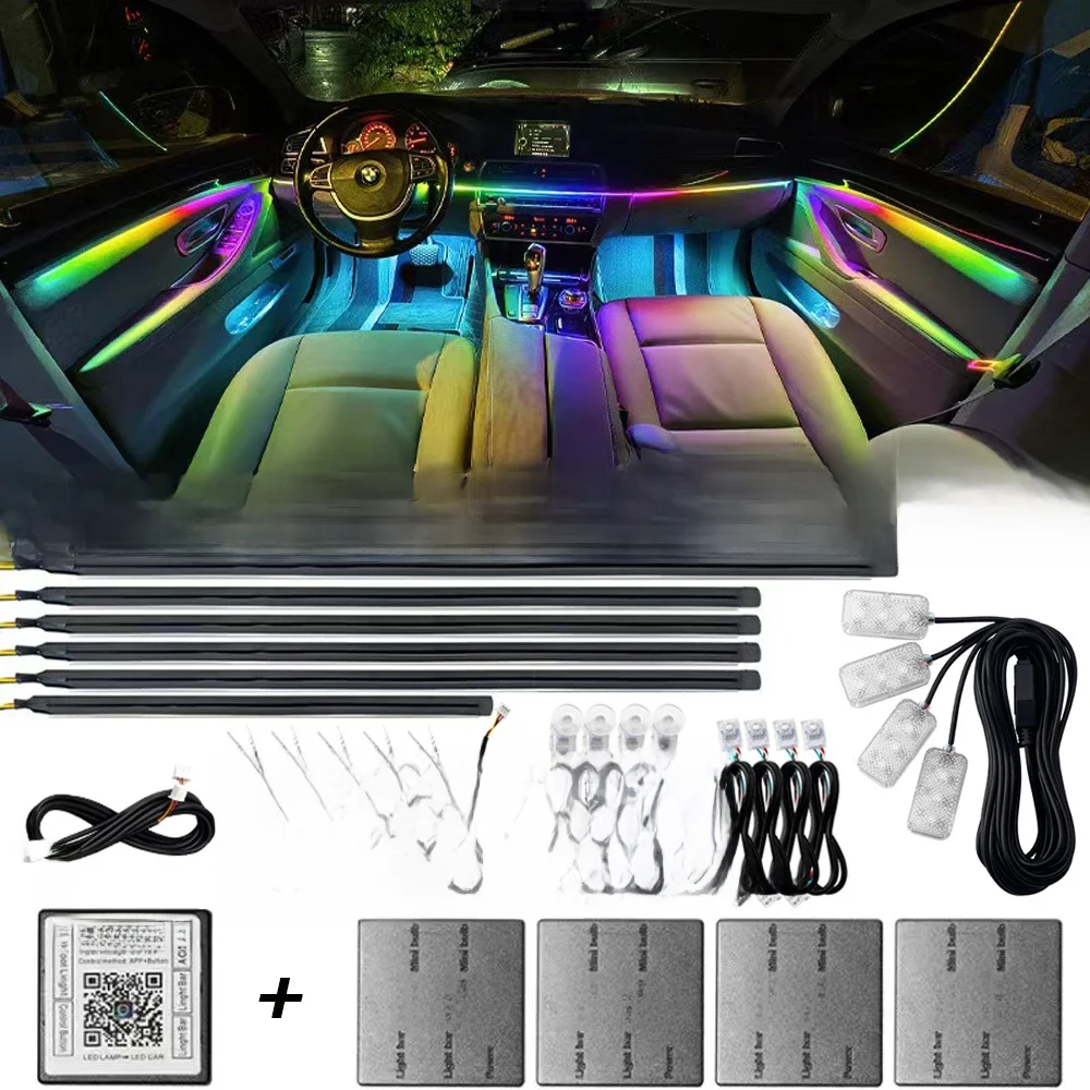 18-in-1 Dual Zone Symphony Streamer Auto Omgevingslicht Interieur LED Full Color RGB Neon Acryl Strip Sfeerverlichting Kit App - afbeelding 2