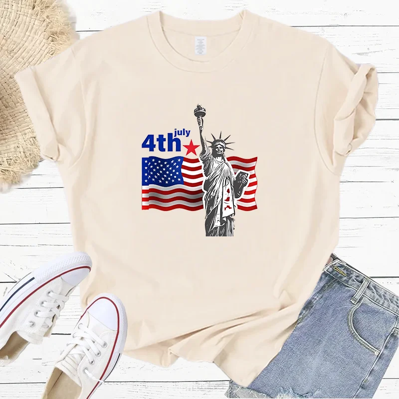 Statue Of Liberty American Flag Independence Day Fashion Sports Women's T-Shirt Harajuku Graphic Clothing Women's Top,Drop Ship