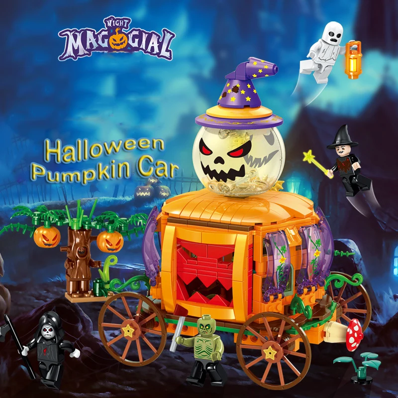 

DIY Halloween Pumpkin Toys Bricks Party Ghost Lighting Building Blocks DIY Roleplay STEM Model Kits Creative Gifts Child Toys