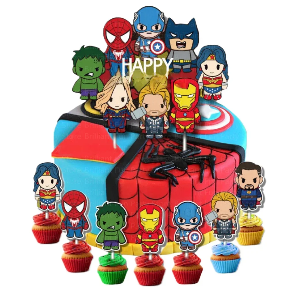 13 pçs/set vingadores bolo toppers decoração aniversário cupcake super-herói festa dos desenhos