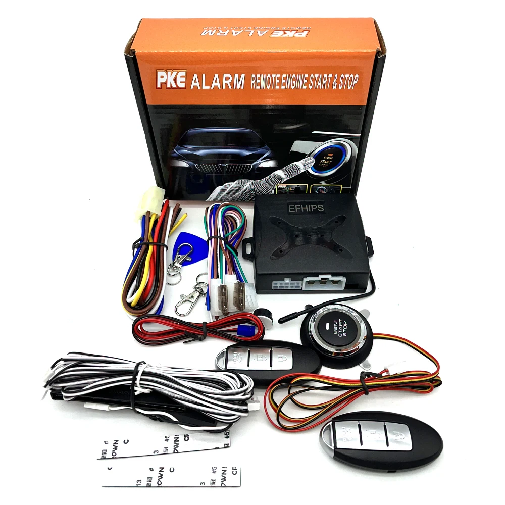 Upgraded version keyless entry system remote control engine start car alarm with auto start stop button PKE APP Control Engine