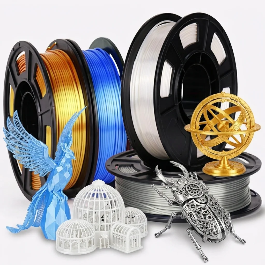 Silk PLA 3D Printing Filament 250g Spool, High Gloss Smooth Texture, Uniform Diameter, Good Layer Adhesion for FDM 3D Printers