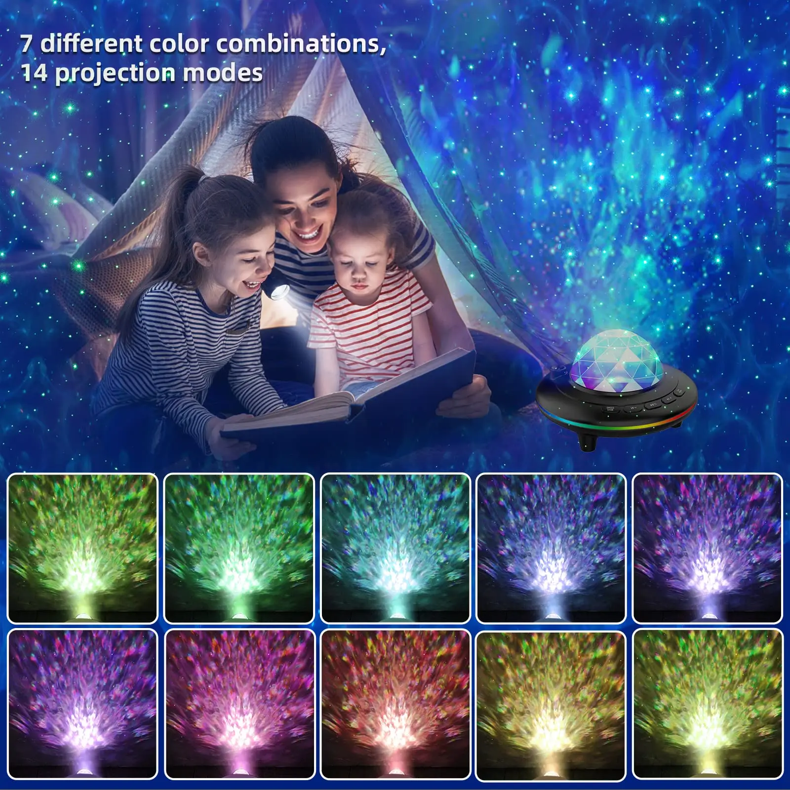 Galaxy Projector Licht, Nachtlampje Met Afstandsbediening 360 ° Roterende Slaap Rustgevende Kleuren Veranderen Muziek Bluetooth Speaker Timer