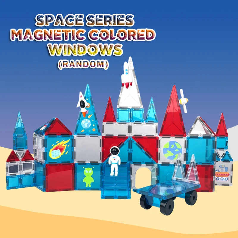 Bloques de construcción magnéticos con ventana de colores de astronauta espacial de 2,95 ", Kit de construcción de camiones magnéticos, paquete de recarga de vehículos, juguetes STEM