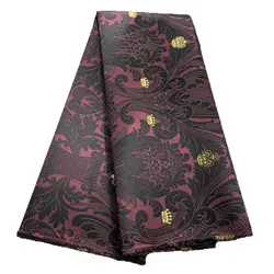 African Damask Aso Oke Fabric 5Yards Thick Quality 2024 Jacquard Brocade Fabrics Sew For Nigerian Wedding Headtie Aso Obi Wear