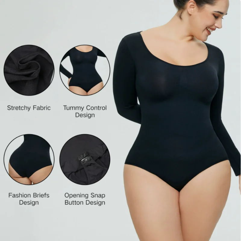 Nahtlose Frauen Lange Ärmel Gestaltung Tanga Body Bauch Glätten Bequeme Shapewear Diamant Kragen Taille schlanker Shaper