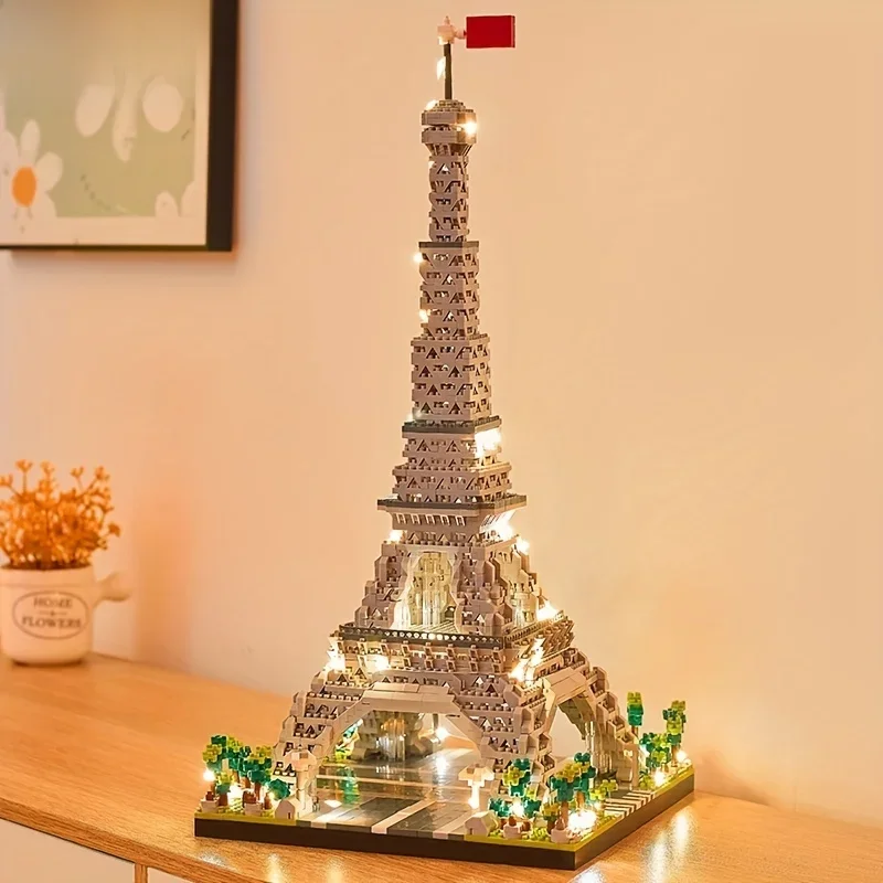 Wist Gebouwd Prachtige Parijs Eiffeltoren Micro Mini Bouwstenen Speelgoed Set: Led Verlicht, Perfect Cadeau Verlichten Uw Wereld - afbeelding 2