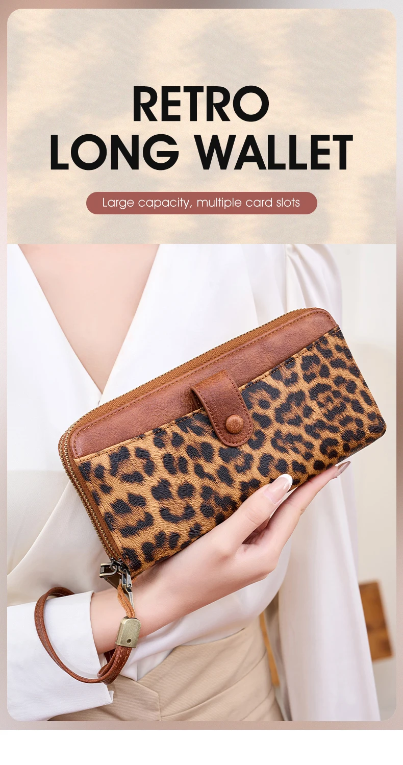 Stilvolle Damen-Langbörse mit Doppelreißverschlüssen, großer Kapazität, Akkordeon-Kartenhalter, Clutch, Retro-PU-Leder-Münzbörse, Unisex – Detail 1
