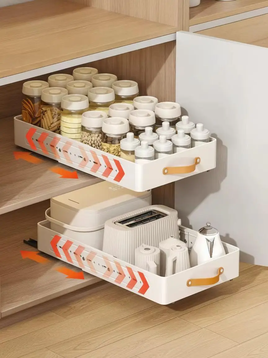 Ausziehbarer Schrank-Organizer – Verstellbares Ausziehregal mit Griff, kein Bohren erforderlich, 41-60 x 30 x 7,8 cm – 30 cm breit