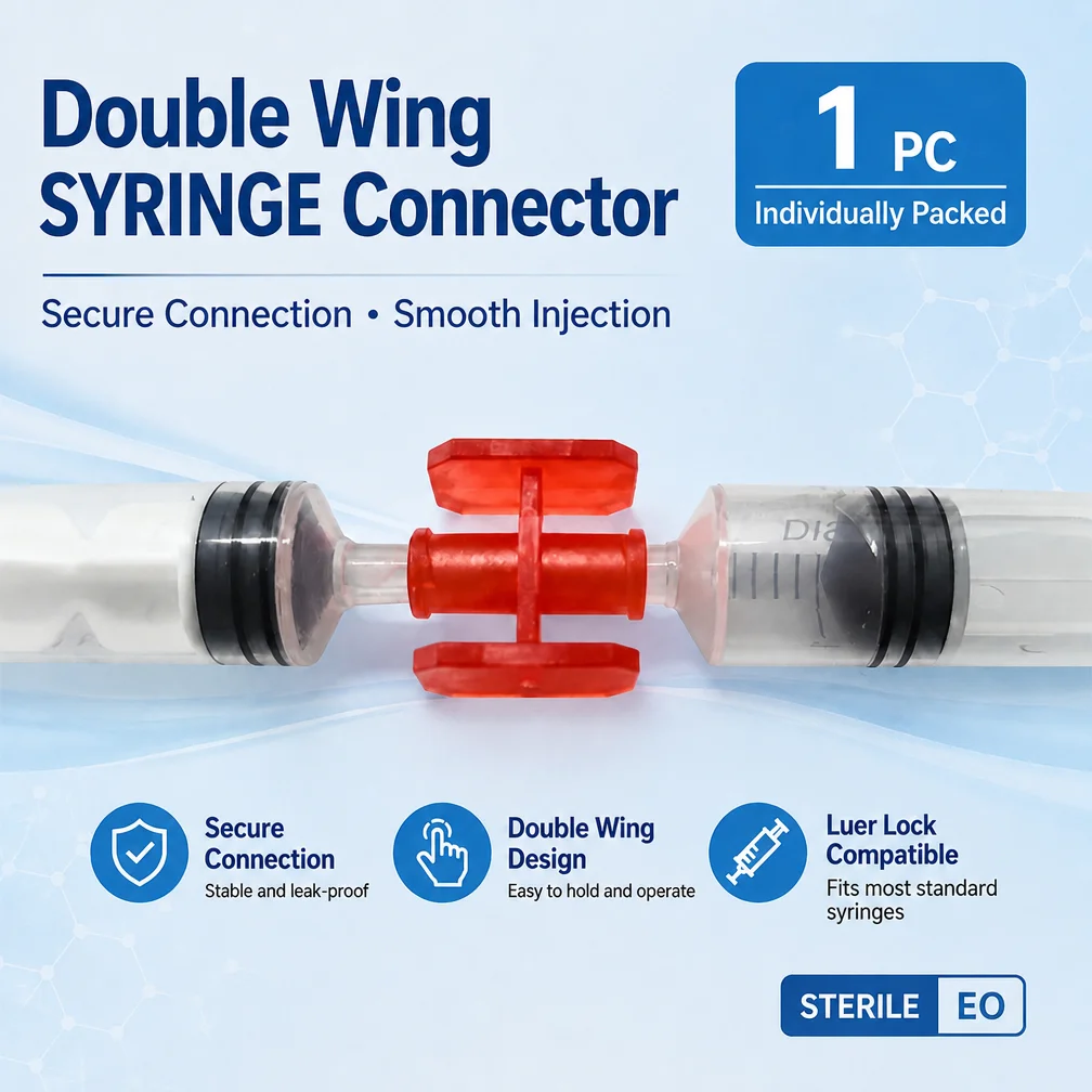 20PCS Sterile Double Wing Syringe Connector Disposable Medical Luer Adapter Individual Pack