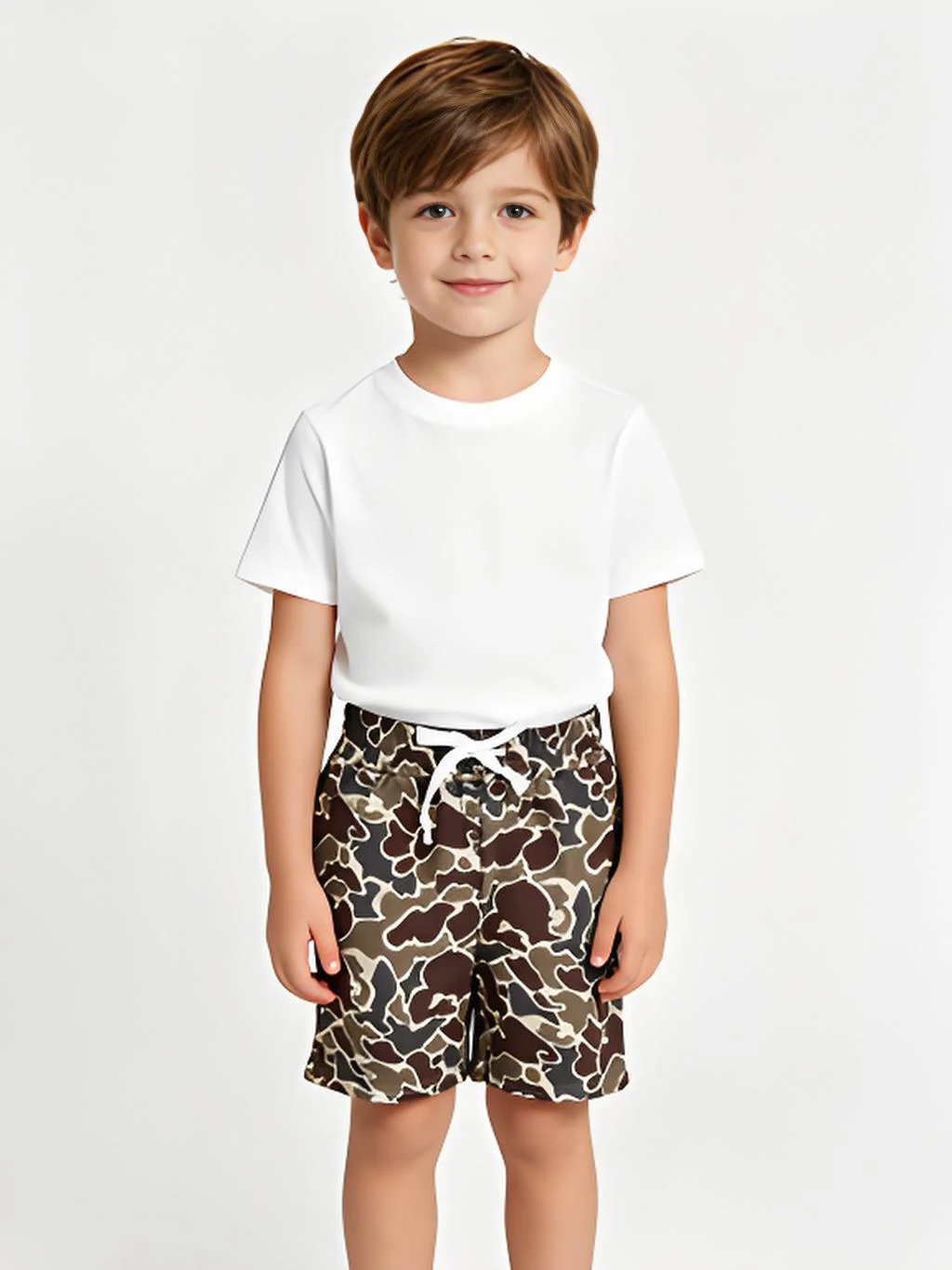 Kids Boys Brown Camo Summer Shorts Breathable Quick Dry Lightweight Moisture Wicking Solid Pattern for Active Boys