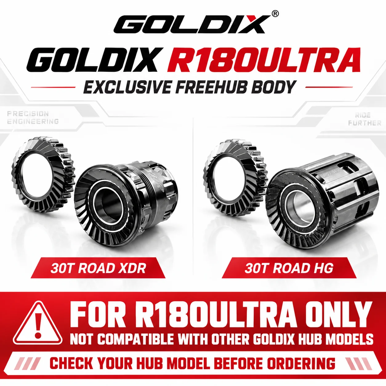 GOLDIX R180ULTRA Ultraleichte Rennradnabe 210g 24H 30T Ratsche TPI-Lager Center Lock Scheibenbremse HG XDR Freilauf Durchgangsachse Naben – Detail 3