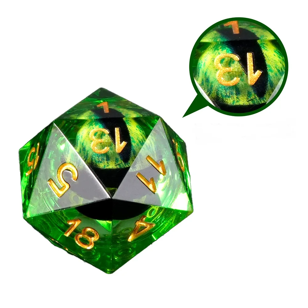 7pcs Green Liquid Core DND Dice Set Resin Dice For D&D Dice with Velvet Bag Dungeons and Dragon Game D4 D6 D8 D12 D20