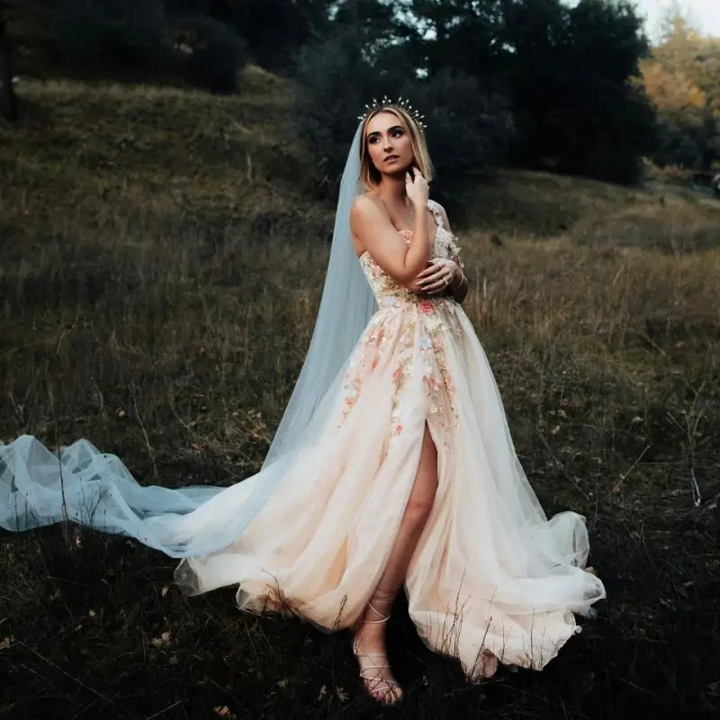 15236 #   Vestido de noche personalizado de un hombro con bordado 3D de flores y abertura larga de tul, vestido de fiesta de boda y graduación para mujer