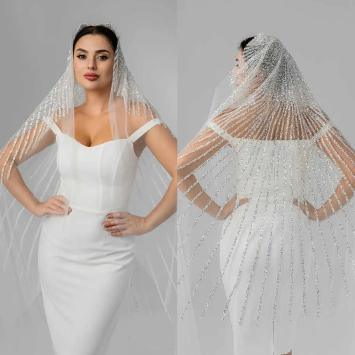 

Elegant 3D Flowers Wedding Veils 1 Layers Tulle Lace Bridal Veil Appliques New Lace Wedding Veil Customized