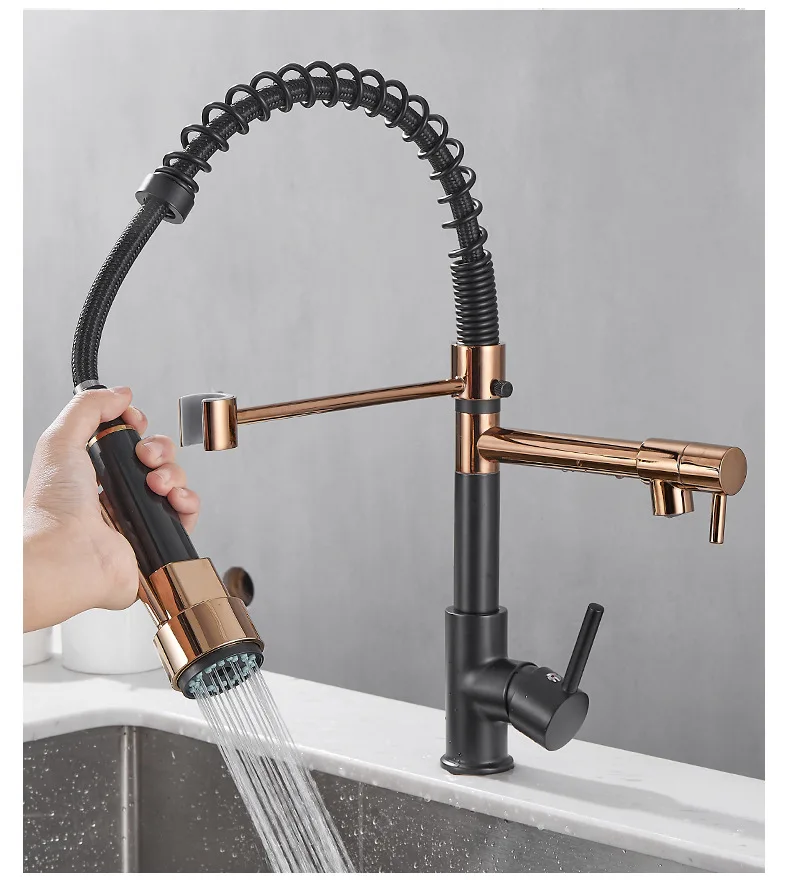 

Kitchen Faucet Deck Mounted Mixer Tap 360 Degree Rotation Stream Sprayer Nozzle Kitchen Sink Hot Cold Taps Spring Pull Down Taps