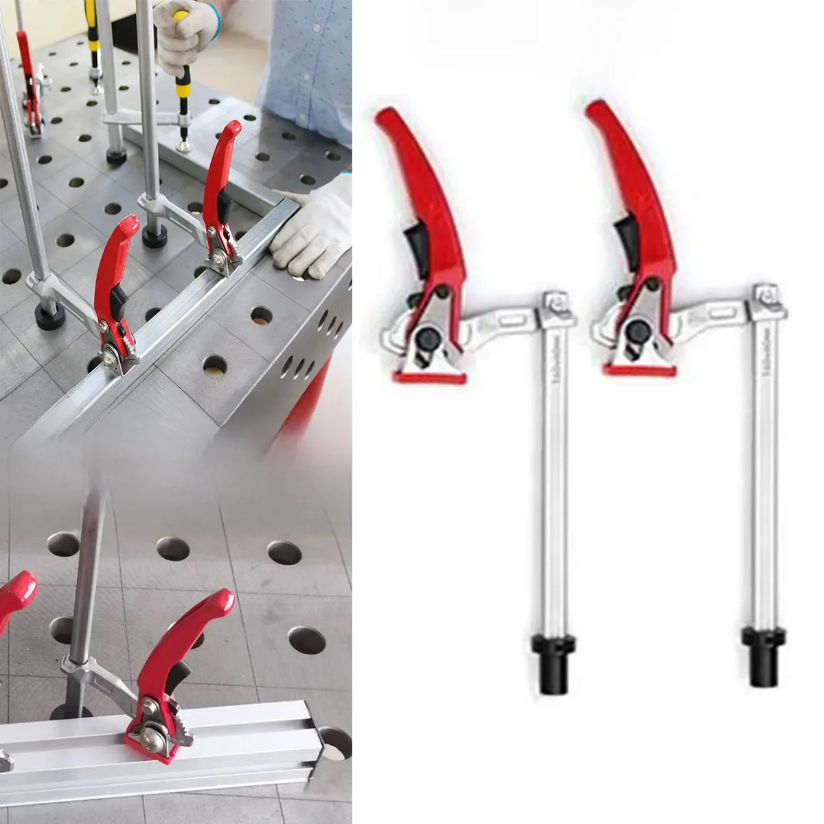 2Pc Quick-Adjust Lassen Armatuur Verticale Werkbank Oppervlak Houd Klem Voor 16 Mm/28 Mm hond Gat Voor Lassen Platform - afbeelding 2