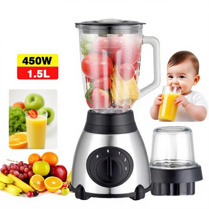 450 W Edelstahl Multifunktions Professionelle Mixer Stahl Automatische Entsafter 1500 ml Obst Milchshake Mixer Bean Grinder Küche Mea