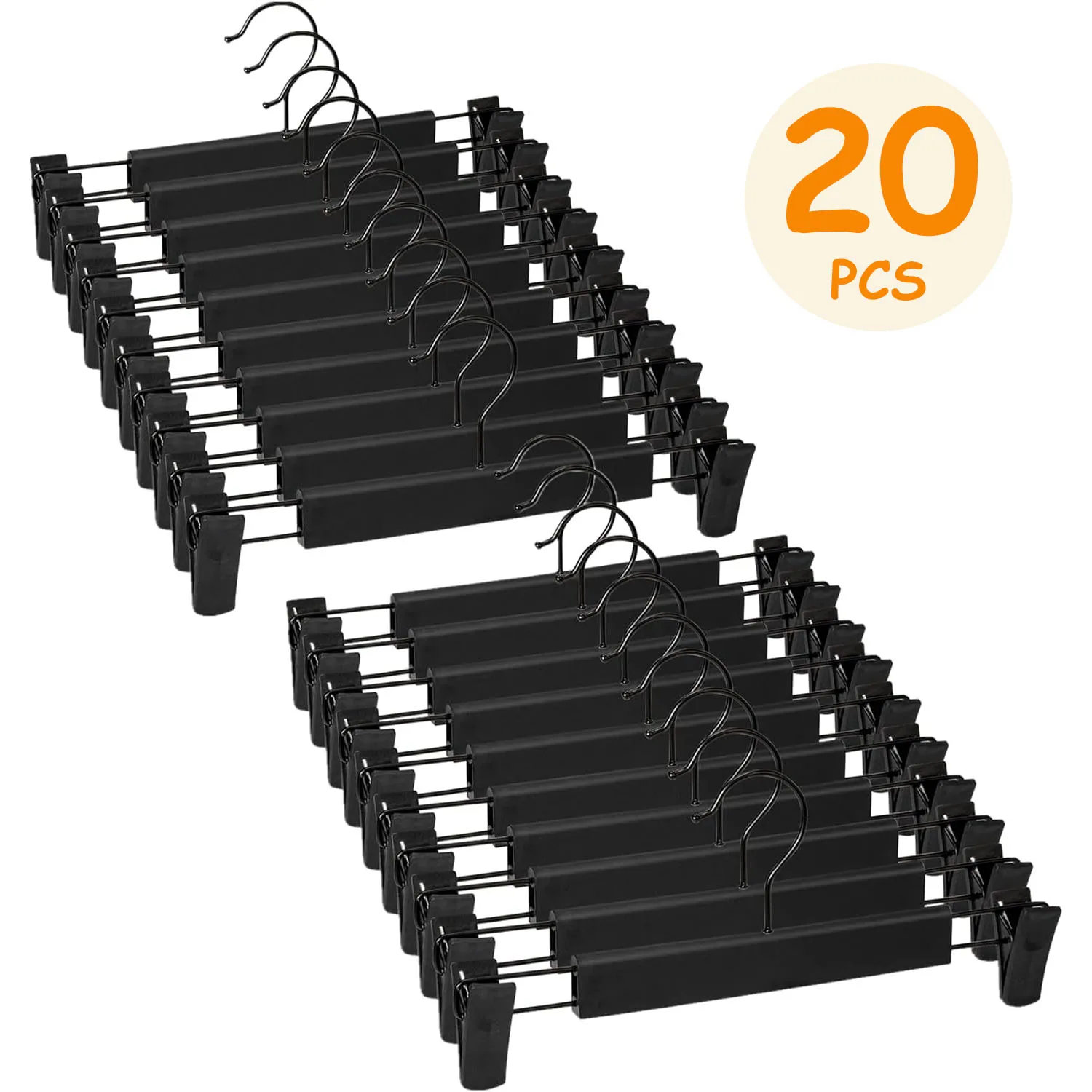 20 appendiabiti con clip antiscivolo resistenti, ganci regolabili, salvaspazio, ideali per pantaloni, gonne, calze e cappotti, in plastica, 29x15 cm, colore nero.