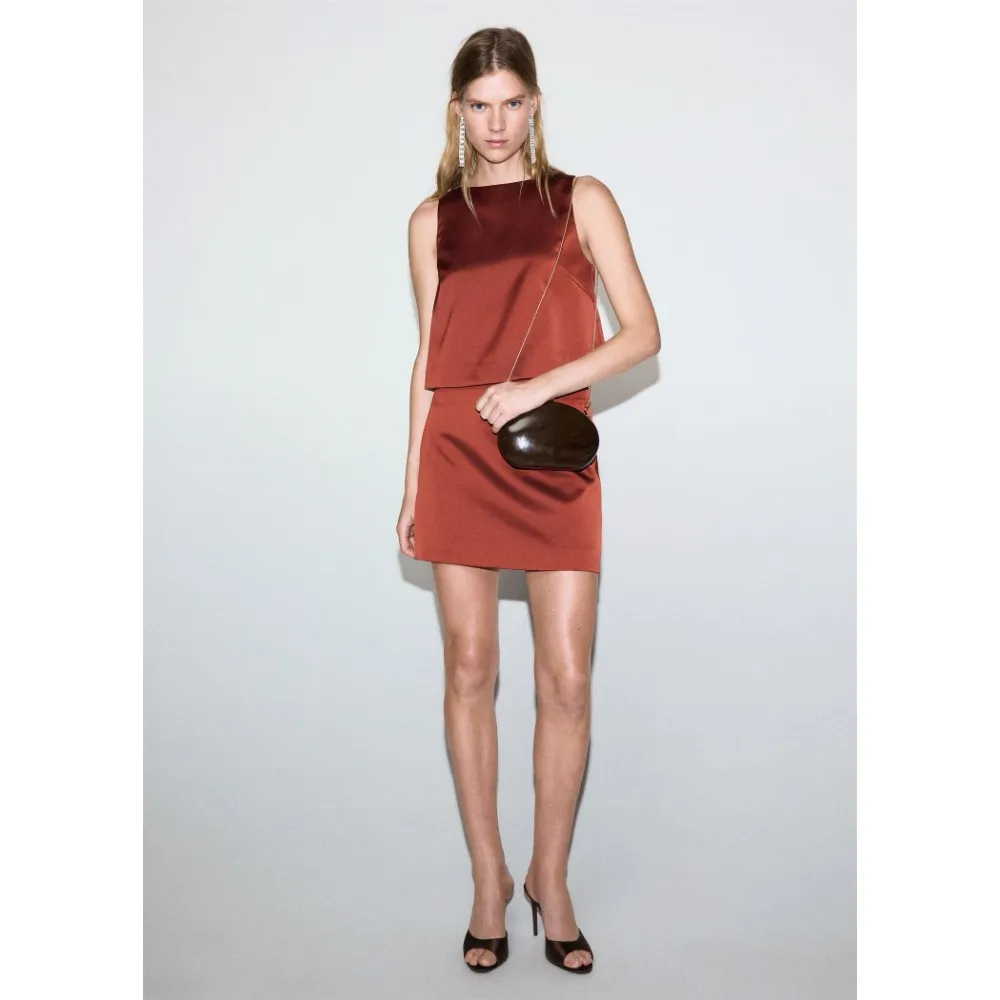 Women’s Satin A-Line Dress | Sleeveless Design with Layered Look, Perfect for Evening Wear and Dinner Parties