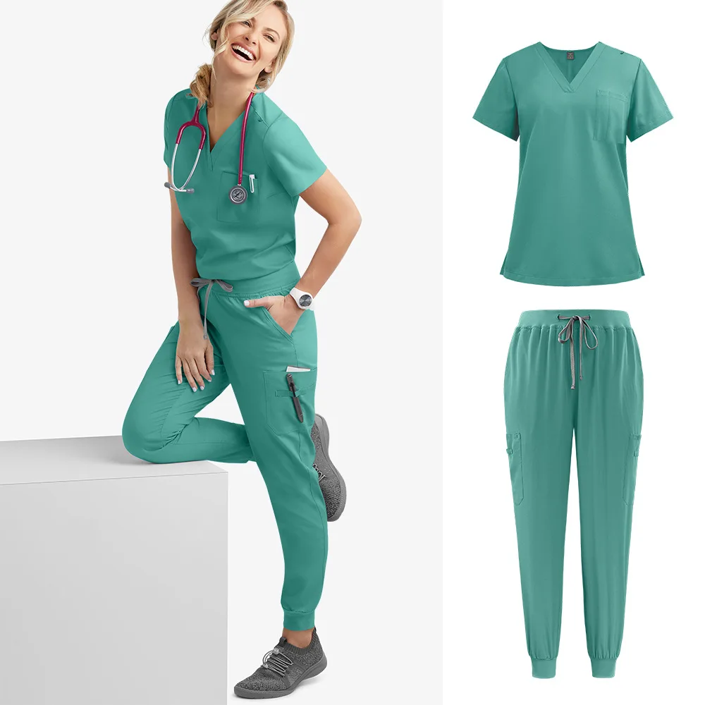 Unisex manga curta Farmácia Enfermeira Uniforme, Hospital Médico Workwear, Uniformes de Cirurgia Odontológica Oral, Medical Scrubs Conjuntos, 10 cores