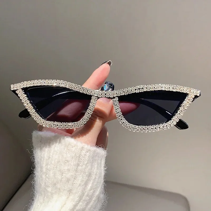 KAMMPT Vintage okulary przeciwsłoneczne kocie oczy kobieta Fashion Decor Party okulary przeciwsłoneczne z dżetów stylowe markowe okulary przeciwsłoneczne damskie — zdjęcie 2