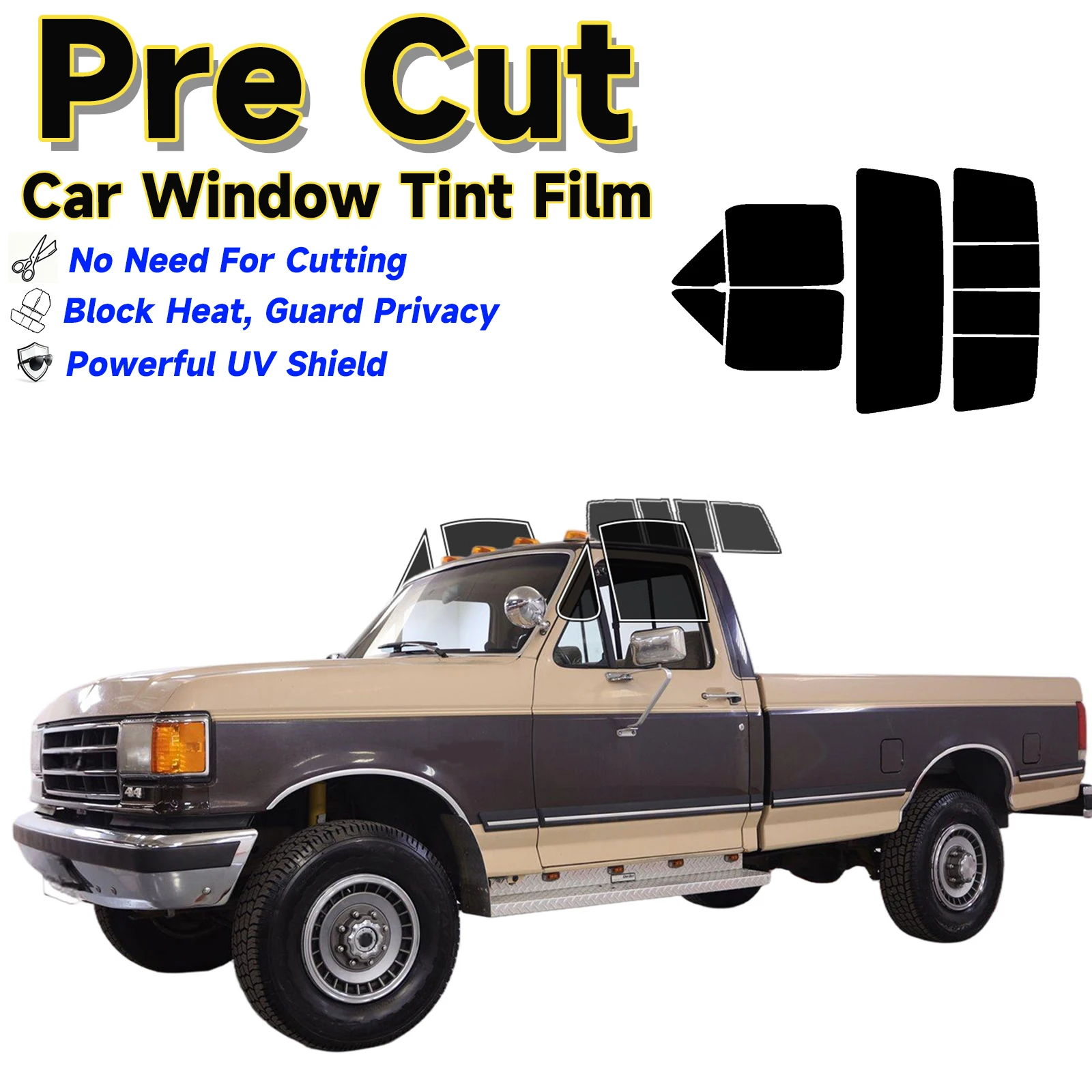 

Precut Window Tint Car for Ford F250 Regular 1987-1991 Sun Uv Blocking Heat & Glare 2Ply Window Protector Privacy Films Shade