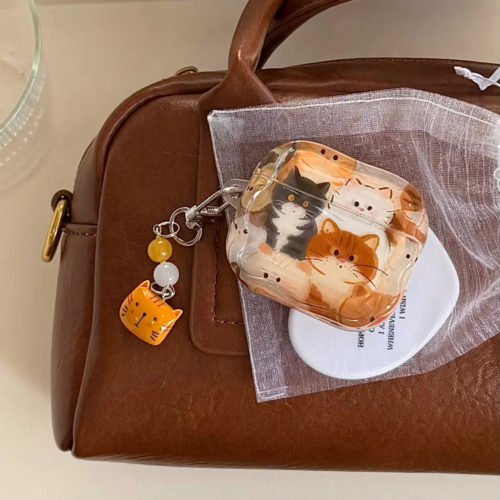 

Cute watercolor stacked cat earphone protective case, suitable for AirPods 4/3/2 Pro/2/4, cute new shockproof protective case