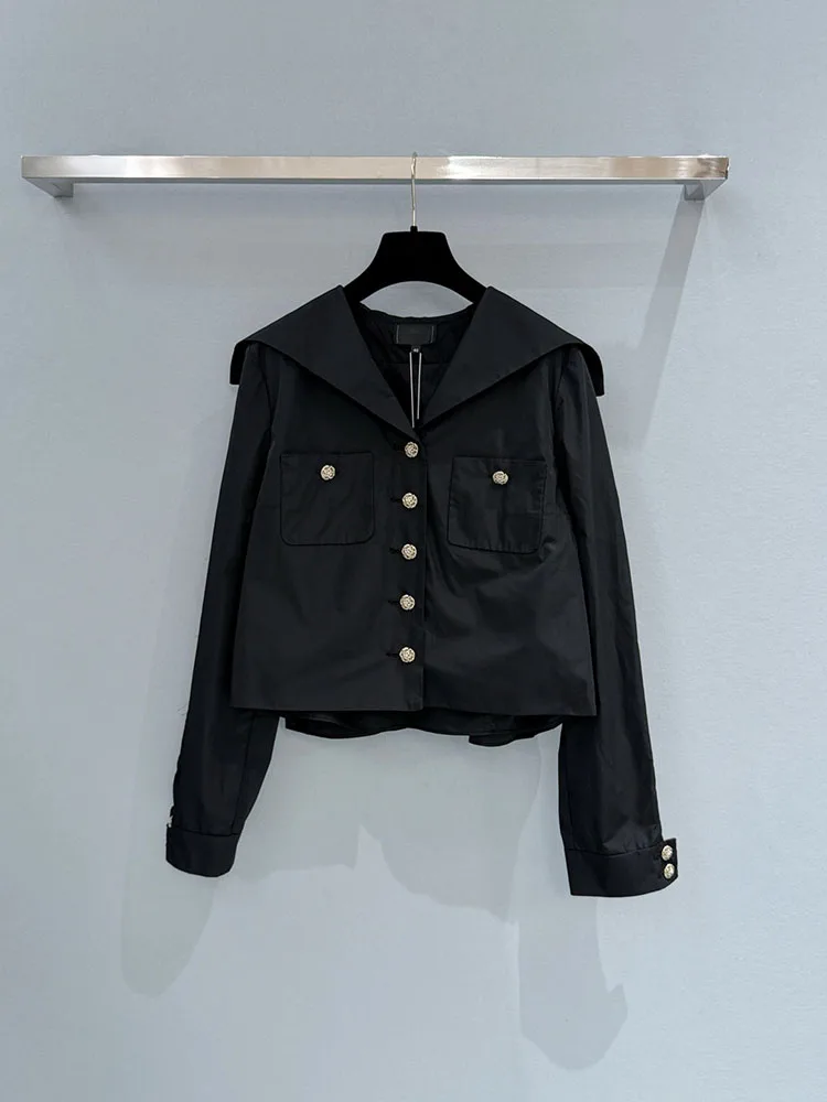 

2026 Runway Luxury Spring Summer Crystal Single-Breasted Black Shirt Tops Women's