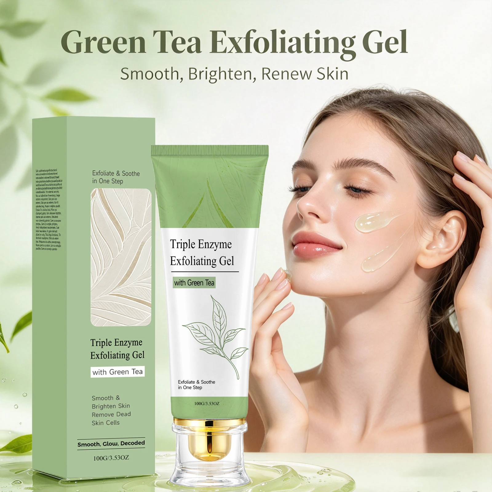 Green Tea Exfoliating Gel Gently Buffs Dullness Refines Texture Smooths Rough Skin Polishes Surface Hydrates Brightens Complexion Softens Face Body Scrub