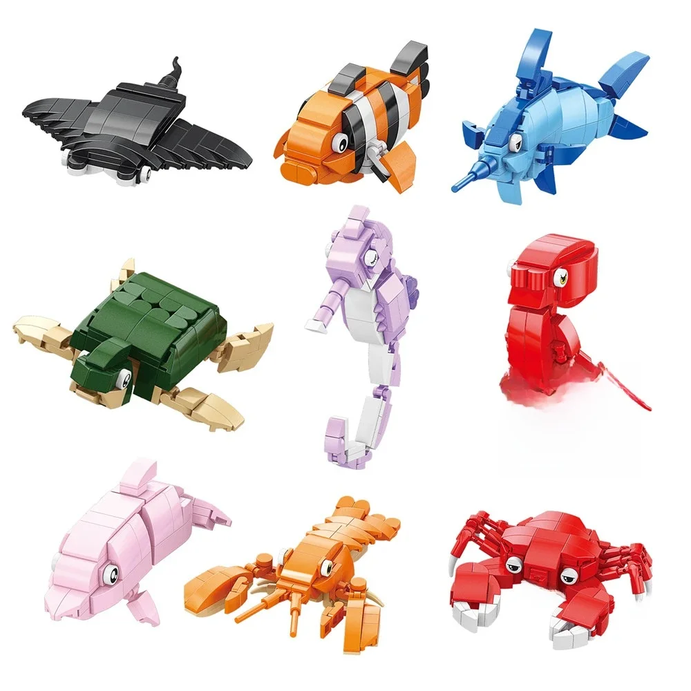 Monde sous-marin animaux Manta Ray poisson clown thon crabe homard Micro blocs de construction jouets décorations de bureau briques enfants cadeau