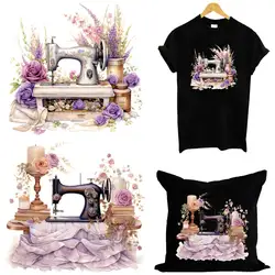 Vintage Sewing Machine Iron-on Transfer For Clothing DIY Washable T-shirts Thermal Stickers Beautiful Floral Patches Appliqued