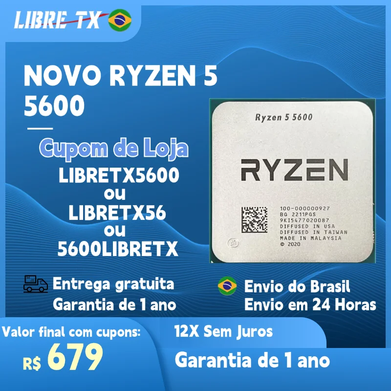 Processador AMD  Ryzen 5 5600 CPU AM4 Novo