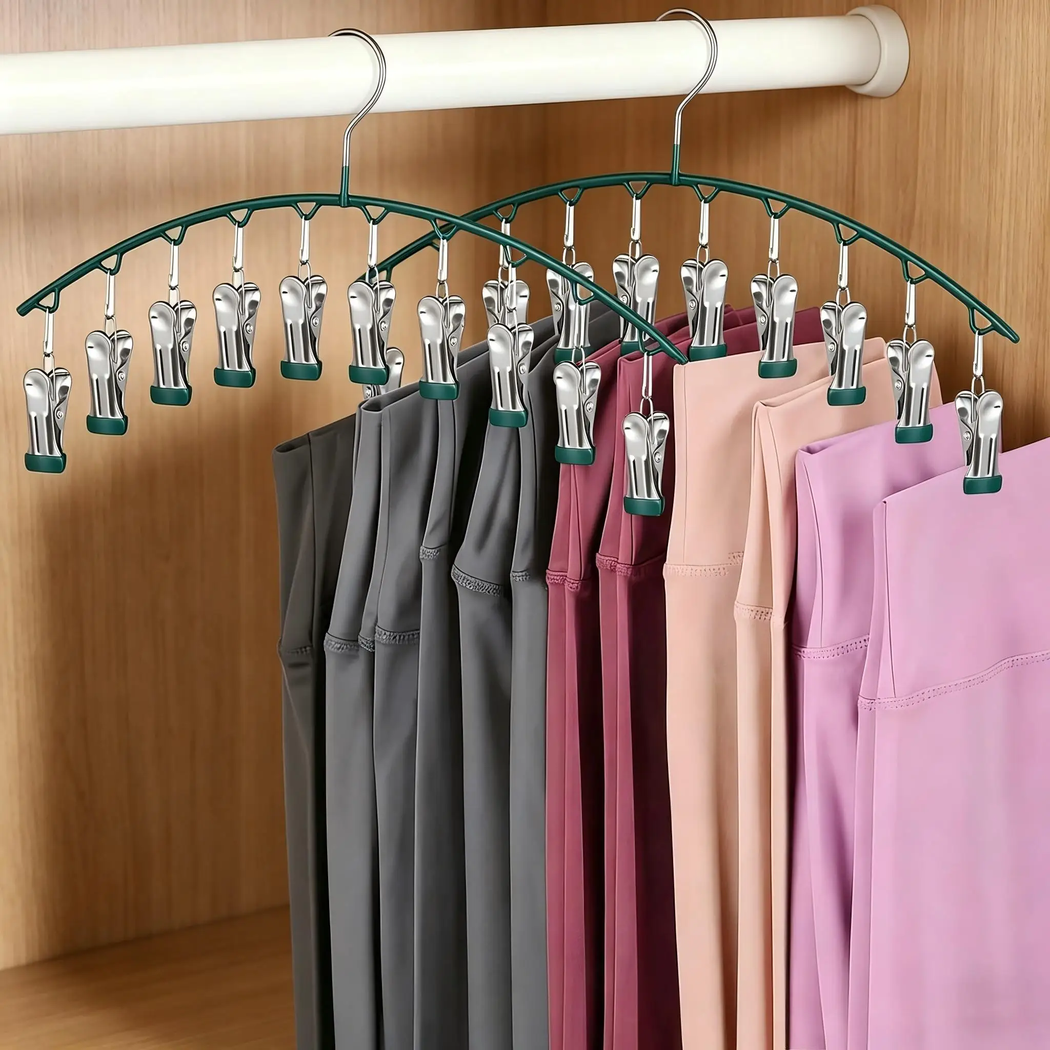1pcs ten buckle multi clip hangers, narrow and space saving, universal storage rack for household wardrobe clothes and bags