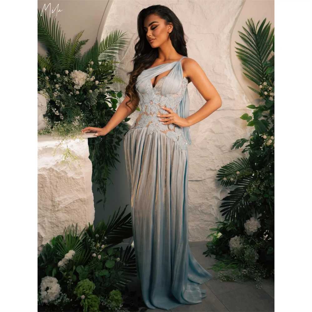 

Mila Customized Beaded Blue A-line Floral Embroidery Prom Dress One Shoulder Formal Evening Floor-length Vestidos De Fiesta 2026