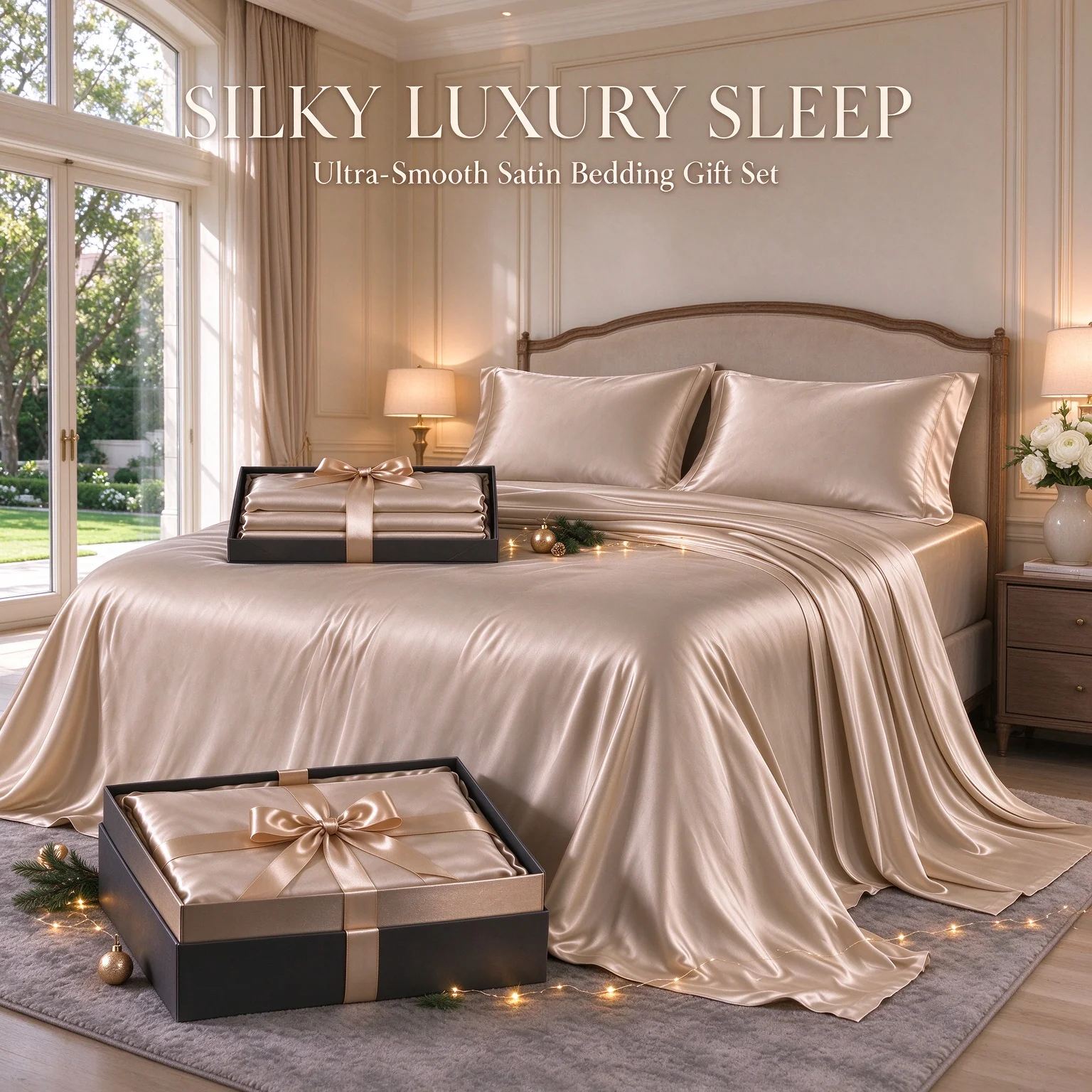 4-Piece Complete Rest Space Kit, Lustrous Silky Touch, Graceful Shiny Look, Deep Pocket Build, Anti-Crease & Non-Fade, Multiple Dimensions Twin Full Queen King