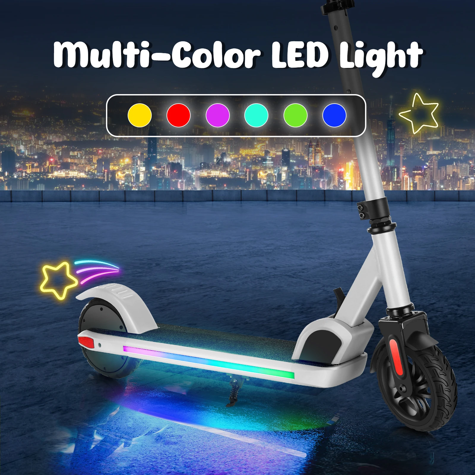 سكوتر كهربائي للأطفال الذين تتراوح أعمارهم بين 6-12 150 وات محرك 10 ميلا في الساعة السرعة القصوى و7 أميال أضواء ملونة قابلة للتعديل الارتفاع والسرعة شاشة LED #5