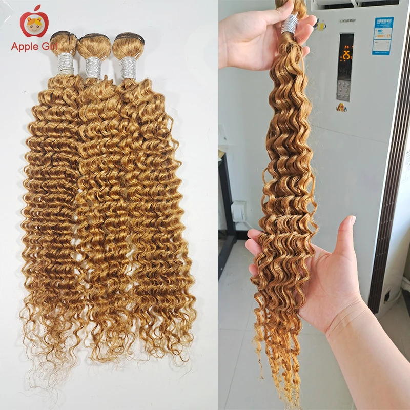 

30 Inch Deep Wave Bundles #27 Honey Blonde 100% Human Hair Bundles 1 or 3 or 4 pcs/lot Brazilian Remy Hair Weft Applegirl