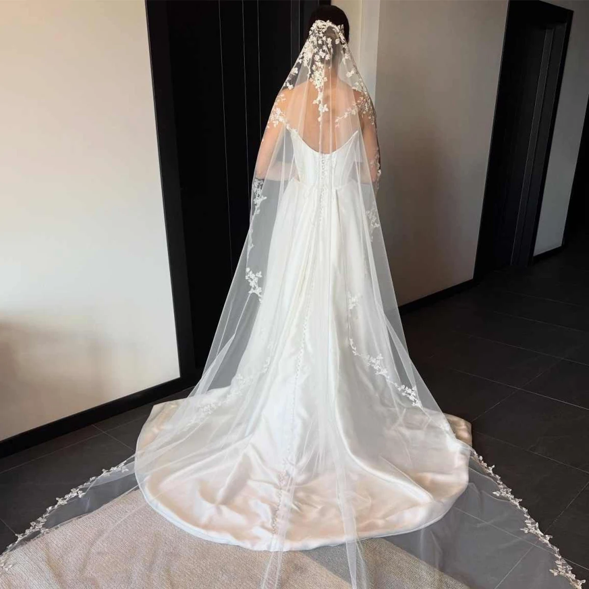 

Лидер продаж, свадебная фата, длинная фата, кружевная аппликация, фата 2026, новая мягкая сетчатая фата по индивидуальному заказу