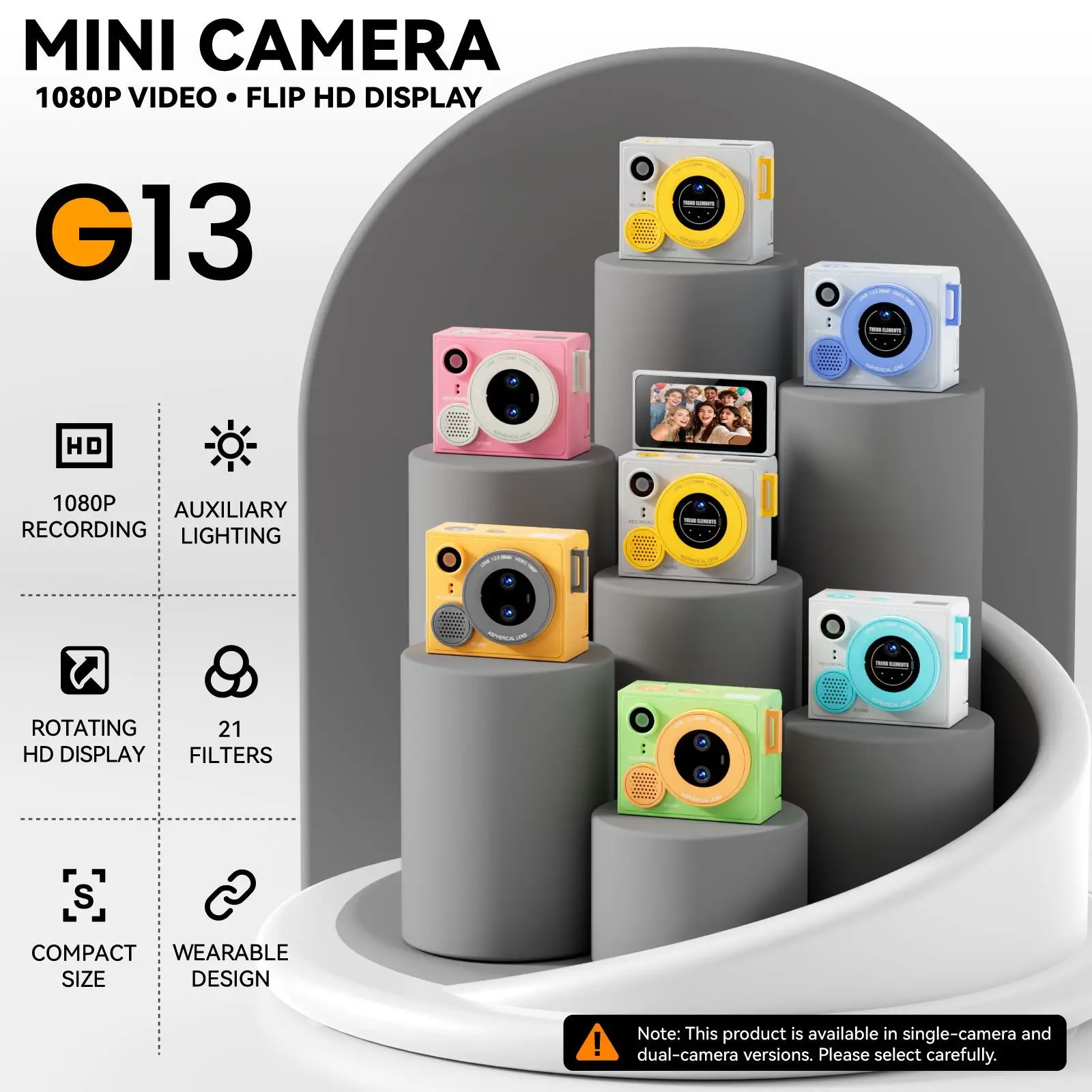 G13 Mini Flip Camera 1080P HD Video Recording Rotating Display 21 Filters Auxiliary Lighting Compact Wearable Thumb Camera 2026